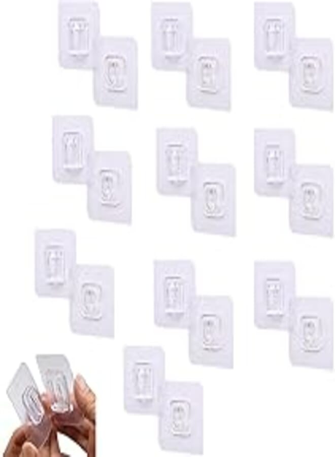 10Pairs Seamless Transparent Hook, Double-Sided Adhesive Wall Hooks, Waterproof Seamless Hanging Hook, Plastic Seamless Hook, for Kitchen Bathroom Office