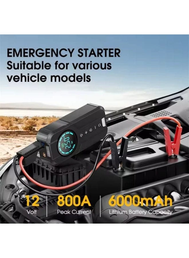 منفاخ إطارات واشتراك طوارئ لبطارية السيارة 12 فولت، ضاغط هواء لاسلكي 150 PSI مع شاشة رقمية، باور بانك 8000 مللي أمبير ومصباح LED متعدد الوظائف - أسود - Image 3