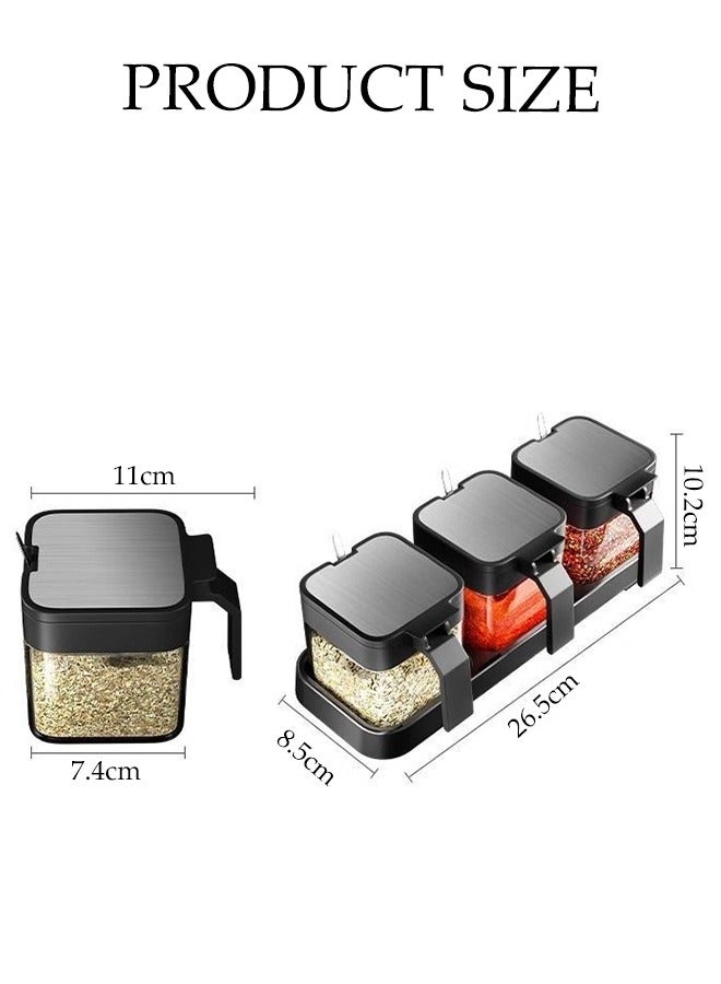 DUNISO 3 Pcs Seasoning Box, Household Spice Container, Kitchen Seasoning Bottle, Equipped Withspoon, Lid, Tray And Label, Handle Design, Dustproof And Moisture Proof, Easy To Clean, Suitable For Home And Kitchen - Image 2