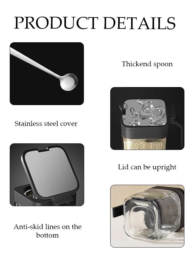 DUNISO 3 Pcs Seasoning Box, Household Spice Container, Kitchen Seasoning Bottle, Equipped Withspoon, Lid, Tray And Label, Handle Design, Dustproof And Moisture Proof, Easy To Clean, Suitable For Home And Kitchen - Image 3
