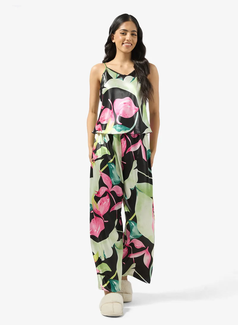 Ginger Satin Printed Cami & Pyjama Set