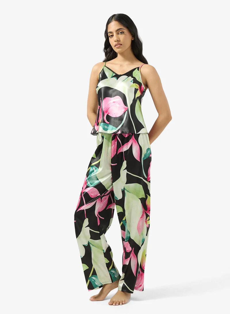Ginger Satin Printed Cami & Pyjama Set