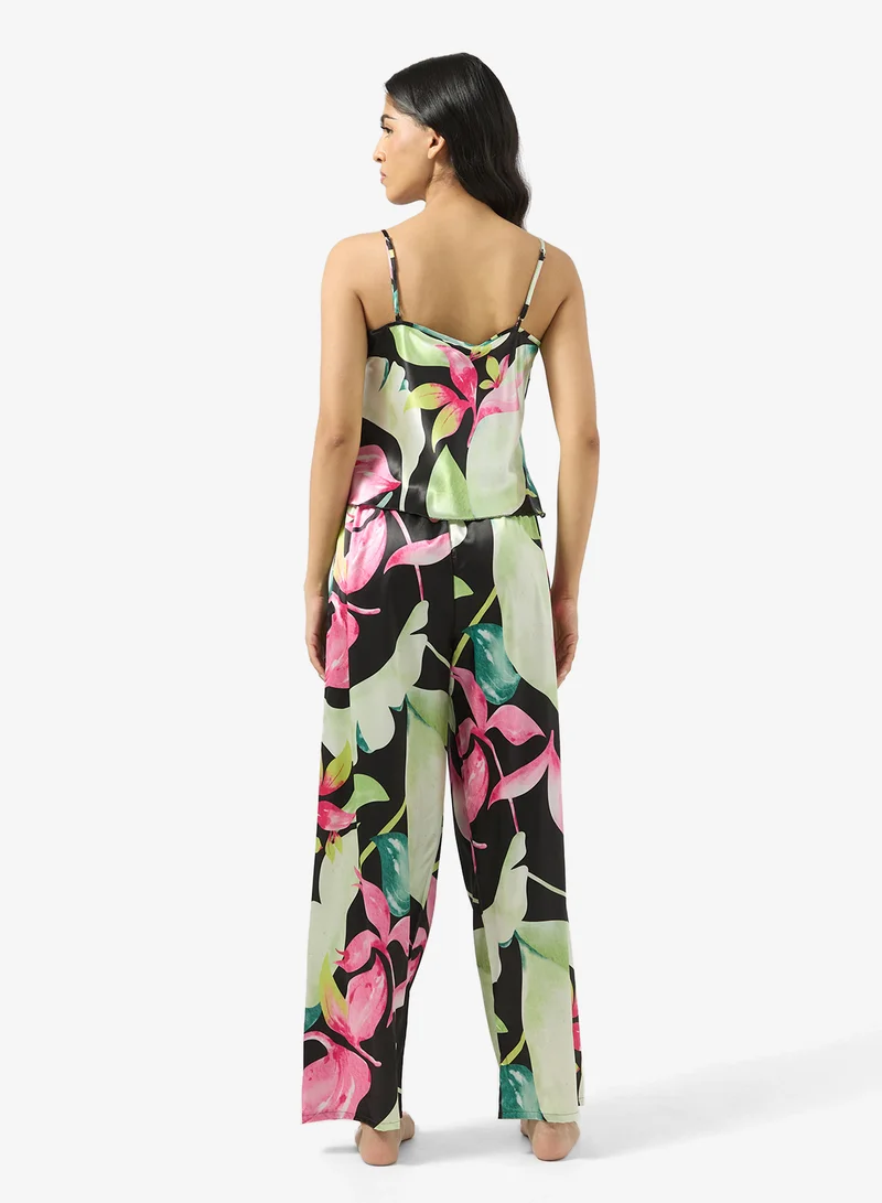 Ginger Satin Printed Cami & Pyjama Set