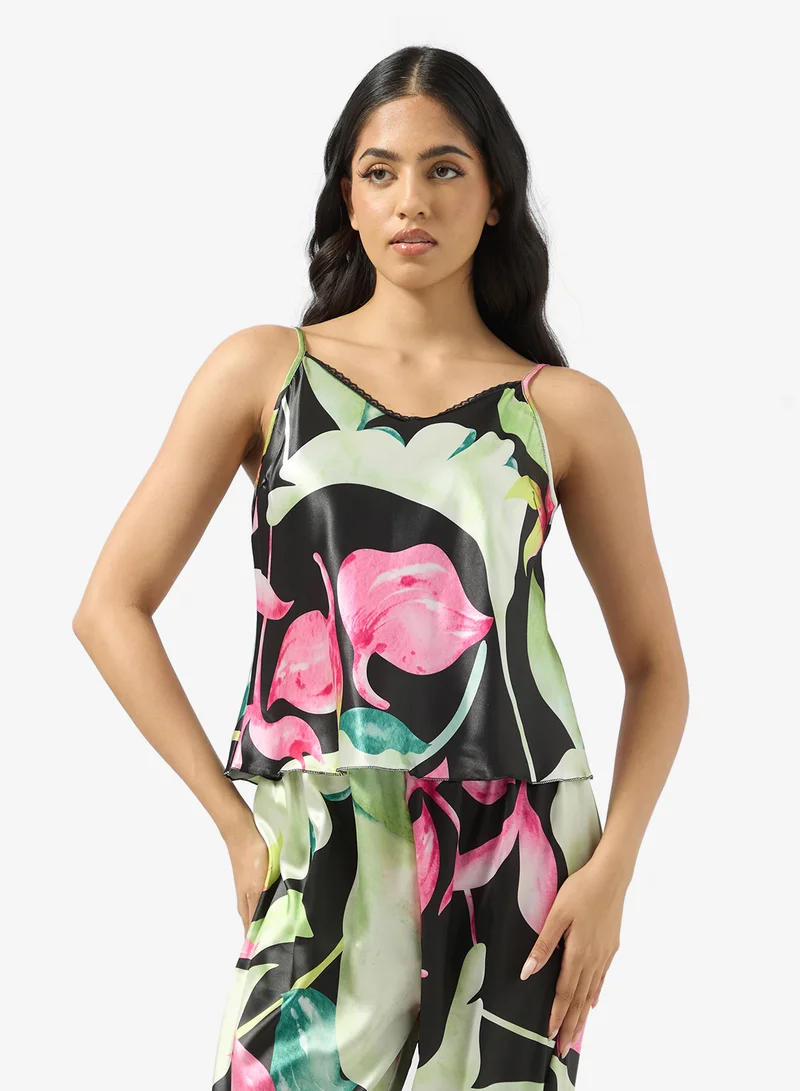 Ginger Satin Printed Cami & Pyjama Set