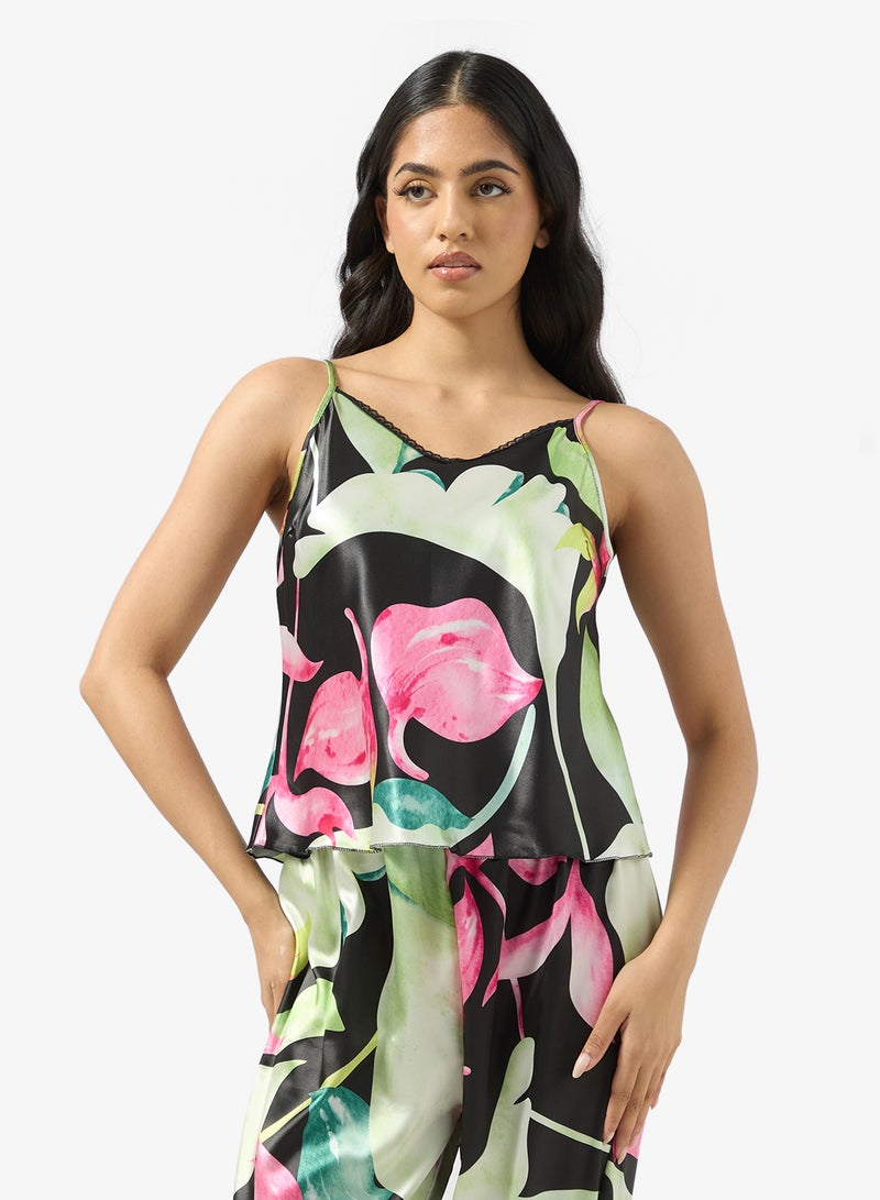 جينجر طقم بيجامة كامي ساتان مطبوع - Image 3