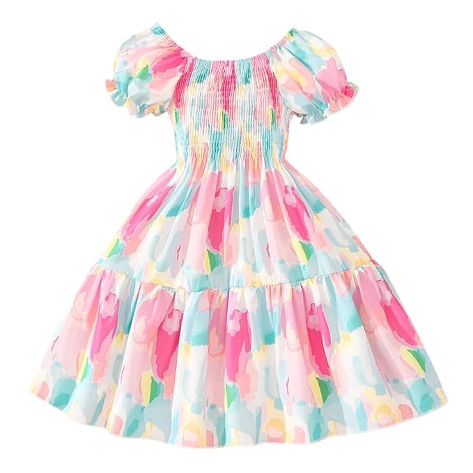 GORLYA Girls Muslin Frock | Pastel Striped Sleeveless A-Line Dress with Bow | Knee-Length Lightweight Party Outfit for Kids | Birthday, Festive & Summer Occasions - Image 1