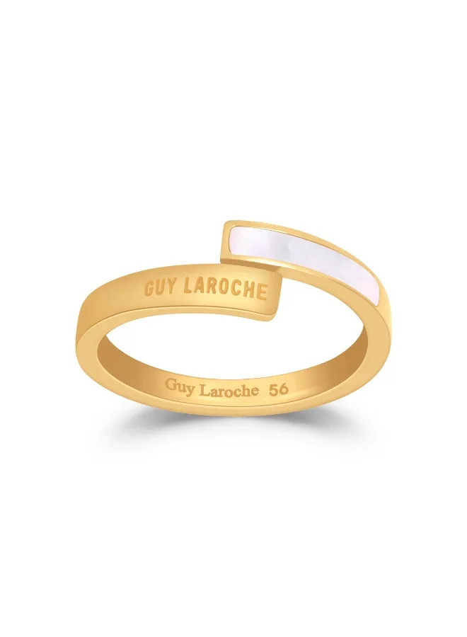 Guy Laroche Aurore Gold-Plated Ring with Mother of Pearl & Logo – Size 56