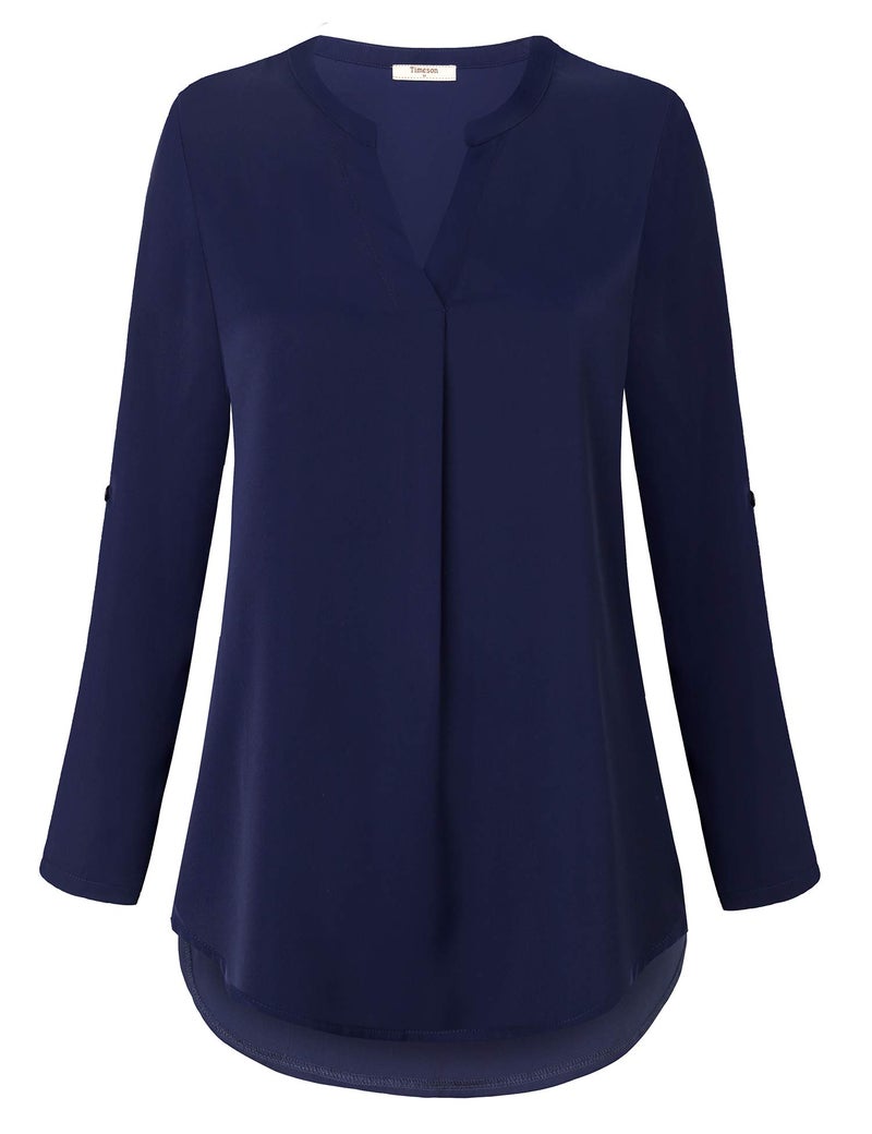 Timeson Blouses for Women,Womens Dress Shirts and Blouses for Office Work Ladies V Neck Blouse Business Wear 3/4 Sleeve Chiffon Tunics Tops for Interview Fashion Formal Dressy Tops Blue - Image 3