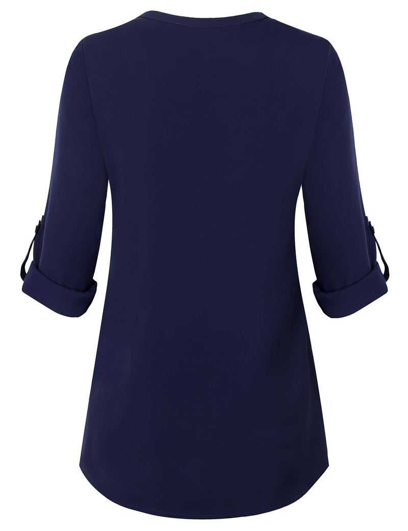Timeson Blouses for Women,Womens Dress Shirts and Blouses for Office Work Ladies V Neck Blouse Business Wear 3/4 Sleeve Chiffon Tunics Tops for Interview Fashion Formal Dressy Tops Blue - Image 2