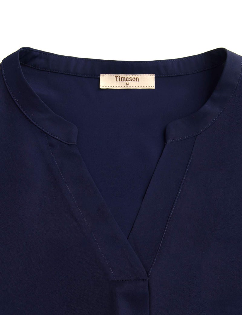 Timeson Blouses for Women,Womens Dress Shirts and Blouses for Office Work Ladies V Neck Blouse Business Wear 3/4 Sleeve Chiffon Tunics Tops for Interview Fashion Formal Dressy Tops Blue - Image 4