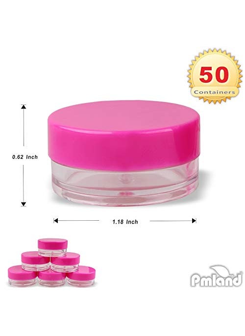 PMLAND PMLAND Clear Plastic Cosmetic Containers with Pink Screw Lid for Eye Shadow Cream Nail Polish Balm Makeup Samples  50 Containers with 50 Lids  - Image 2