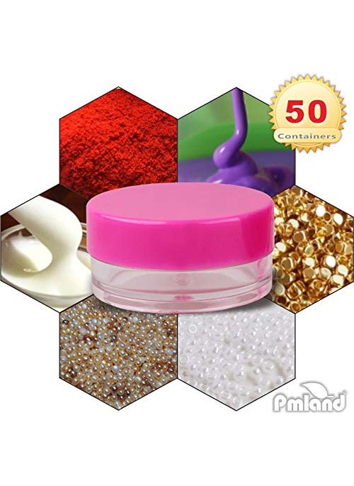 PMLAND PMLAND Clear Plastic Cosmetic Containers with Pink Screw Lid for Eye Shadow Cream Nail Polish Balm Makeup Samples  50 Containers with 50 Lids  - Image 3