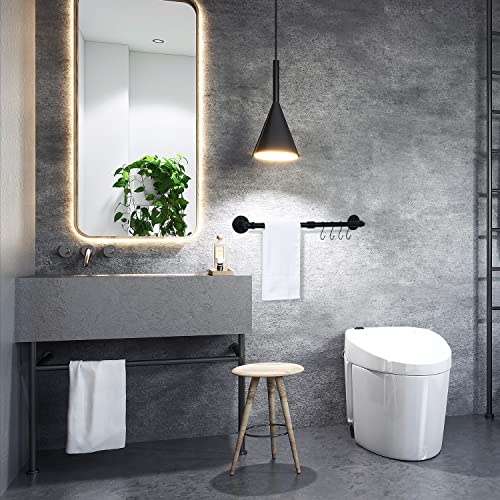HouseAid 24 Inch Industrial Pipe Towel Bar Farmhouse Iron Hand Towel Holder Vintage Style Towel Rod for Bathroom Wall Mounted Matte Black Hook Included - Image 3