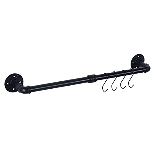 HouseAid 24 Inch Industrial Pipe Towel Bar Farmhouse Iron Hand Towel Holder Vintage Style Towel Rod for Bathroom Wall Mounted Matte Black Hook Included - Image 1