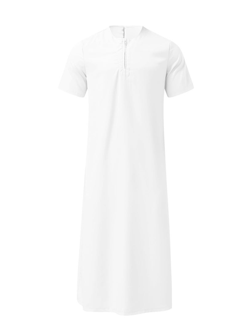 Solid color traditional men's shirt with zipper muslim robe  - Image 1