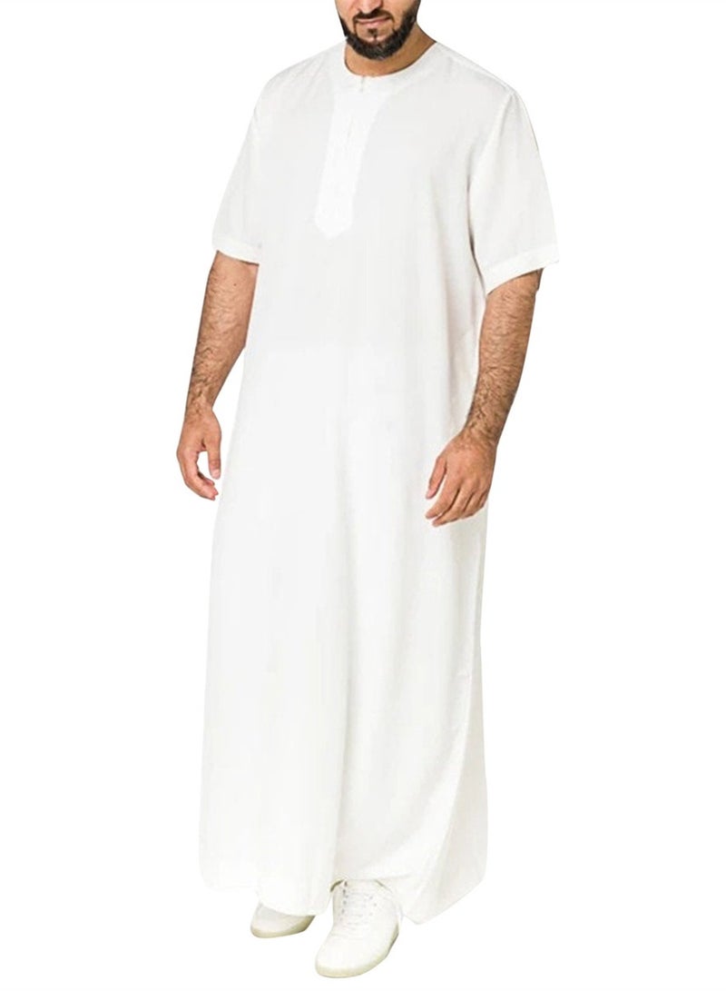 Solid color traditional men's shirt with zipper muslim robe  - Image 4