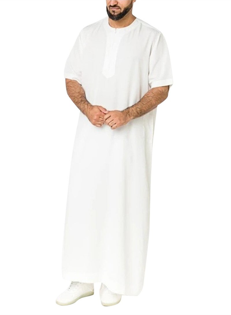 Solid color traditional men's shirt with zipper muslim robe  - Image 3