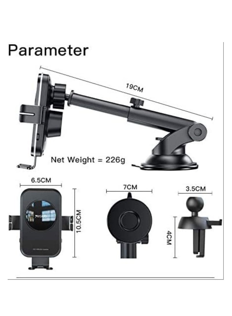Yesido Wtech C 118 Wireless Car Cup Holder Type-C Touch Sensitive 15W Fast Charging Car Universal Mobile Holder+ Air Vent Mount Holder - Image 3