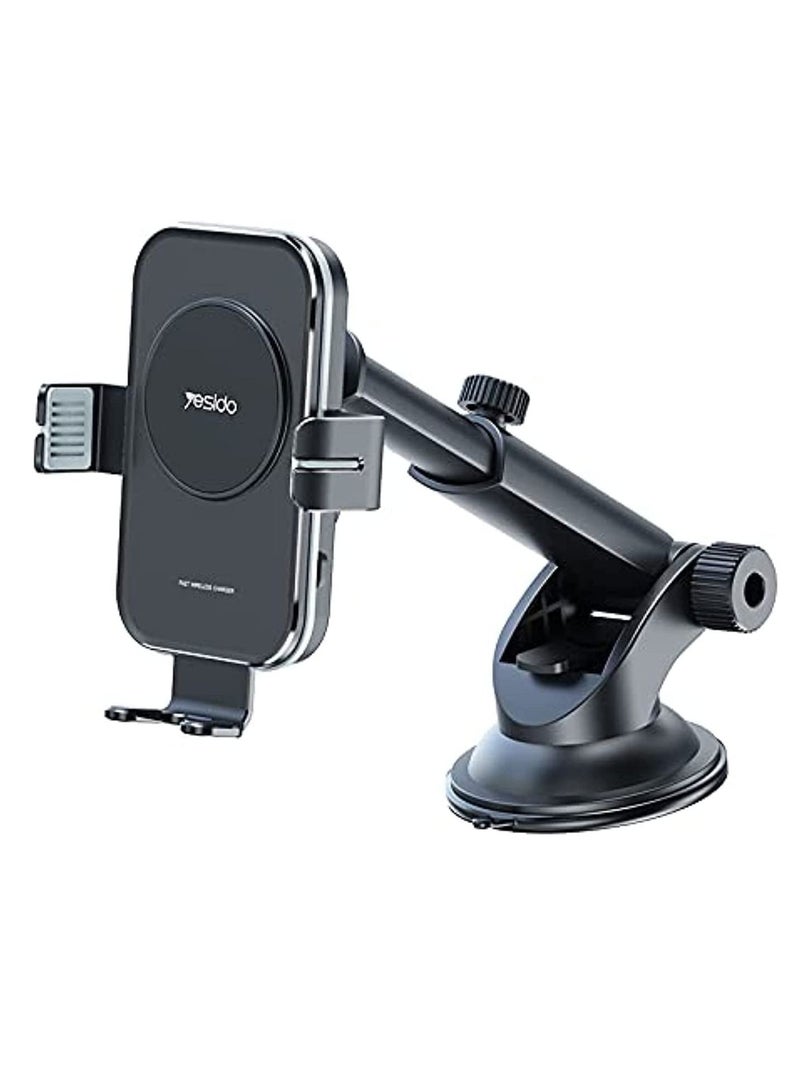 Yesido Wtech C 118 Wireless Car Cup Holder Type-C Touch Sensitive 15W Fast Charging Car Universal Mobile Holder+ Air Vent Mount Holder - Image 2