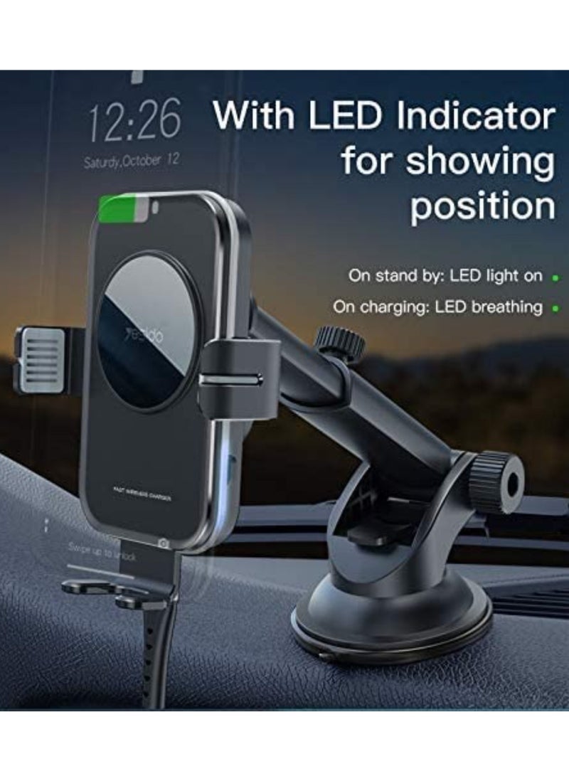 Yesido Wtech C 118 Wireless Car Cup Holder Type-C Touch Sensitive 15W Fast Charging Car Universal Mobile Holder+ Air Vent Mount Holder - Image 1