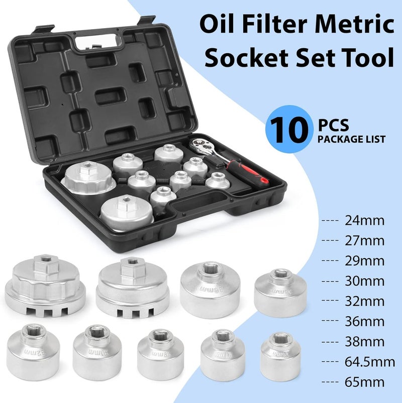 Shonee Oil Filter Socket Set, 10PCS Oil Filter Wrench Set 24mm,27mm,29mm,30mm,32mm,36mm,38mm,64mm. Filter Removal Tool for Toyota,BMW, Mercedes, VW - Image 5