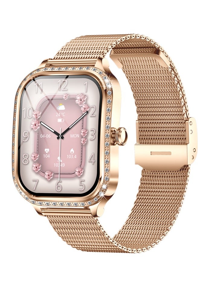 RollsTimi  MK88 Women's Fashion Smart Watch, Bluetooth Call, Sleep Monitoring, Multi-exercise Mode, Fitness Tracker, IP68 Waterproof, Diamond Smart Watch (Golden Steel) - Image 1