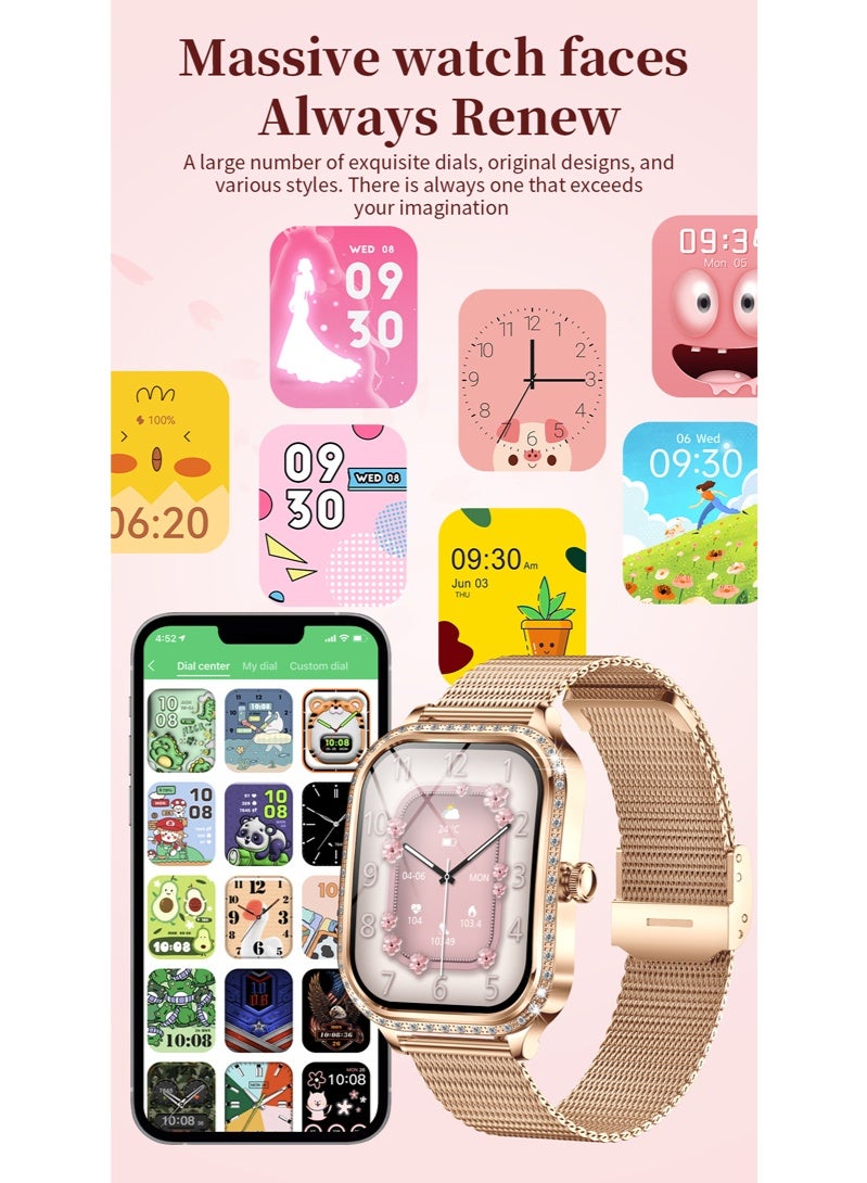 RollsTimi  MK88 Women's Fashion Smart Watch, Bluetooth Call, Sleep Monitoring, Multi-exercise Mode, Fitness Tracker, IP68 Waterproof, Diamond Smart Watch (Golden Steel) - Image 5