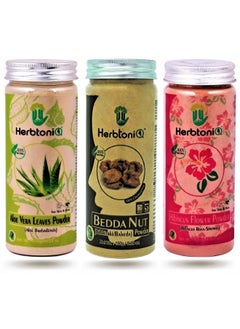 Herbtoniq 100% Natural Aloe Vera Leaves Bedda Nut And Hibiscus Flower Powder For Hair Pack And Face Pack (450G)  - Image 2