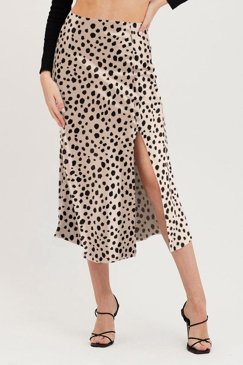 Keasmto Leopard Print Skirts for Women Midi Long High Waisted Satin Silk Trendy Summer Animal Party Aline Casual Side Split Hem Sexy Slit Skirt Cheetah M - Image 2