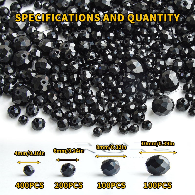 Laopottbeads 800Pcs 4/6/8/10mm Round Crystal Glass Beads for DIY Jewelry, Ideal for Bracelets, Necklaces, Pendants, and Handmade Craft Projects(Black) - Image 2