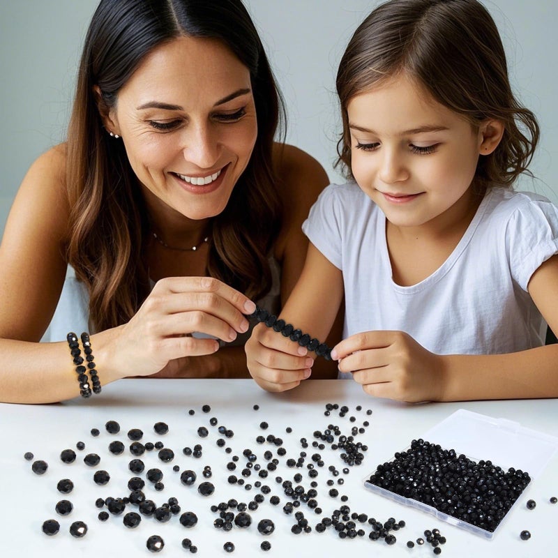 Laopottbeads 800Pcs 4/6/8/10mm Round Crystal Glass Beads for DIY Jewelry, Ideal for Bracelets, Necklaces, Pendants, and Handmade Craft Projects(Black) - Image 5