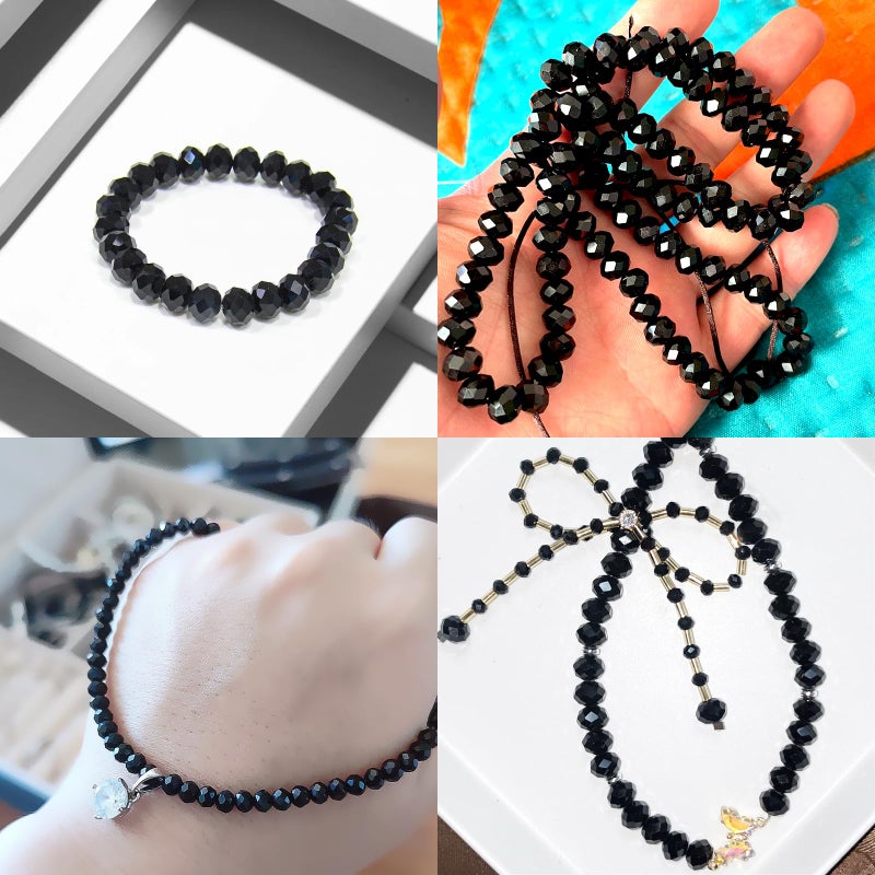 Laopottbeads 800Pcs 4/6/8/10mm Round Crystal Glass Beads for DIY Jewelry, Ideal for Bracelets, Necklaces, Pendants, and Handmade Craft Projects(Black) - Image 4