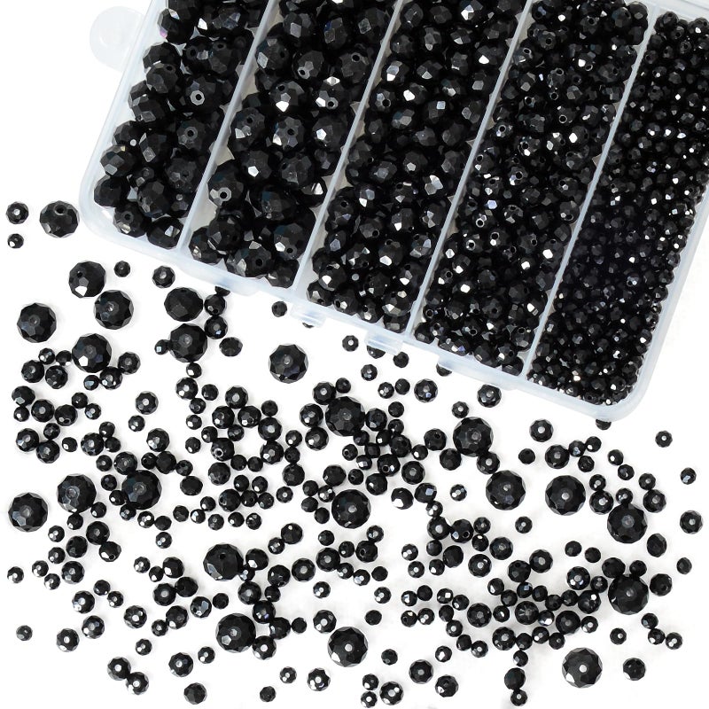 Laopottbeads 800Pcs 4/6/8/10mm Round Crystal Glass Beads for DIY Jewelry, Ideal for Bracelets, Necklaces, Pendants, and Handmade Craft Projects(Black) - Image 1