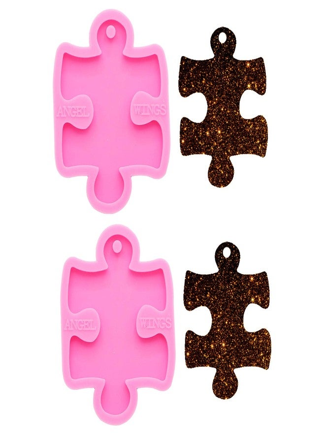 Angel Wings 2Pcs Puzzle Silicone Molds Necklace Keychain Mold Keychain Resin Jewelry Making Silicone Mold Handmade Craft Tool Keychain Silicone Mould - Image 1