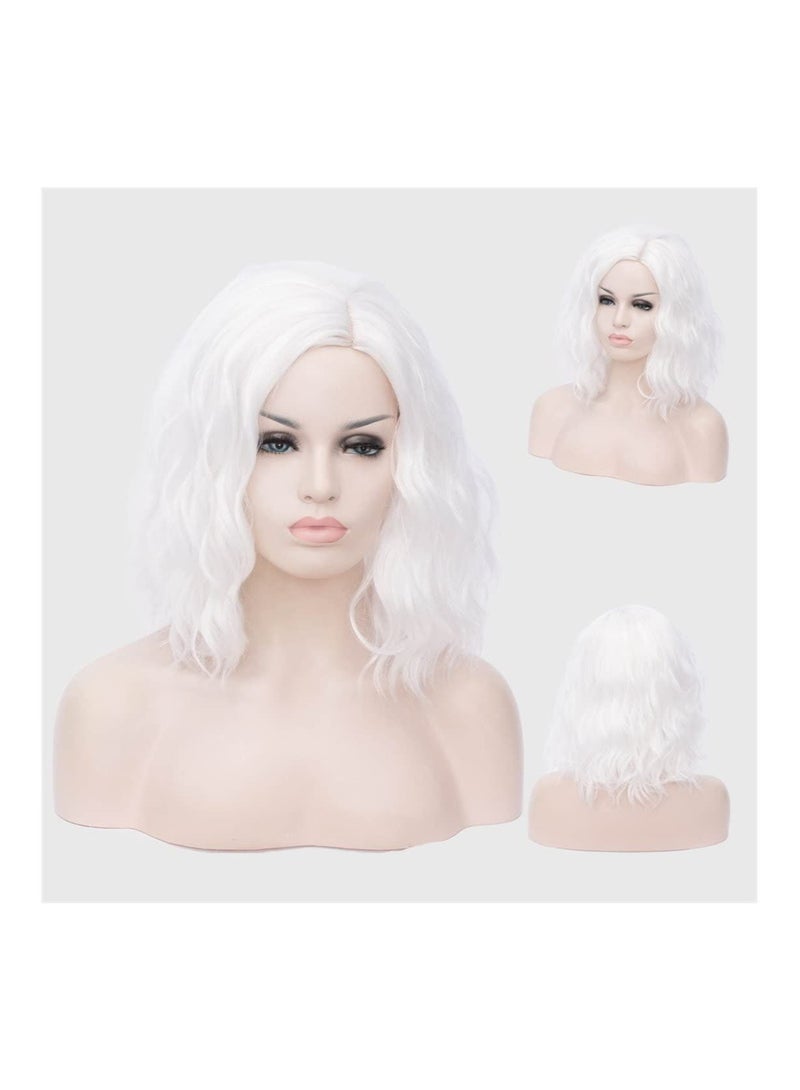 إستيل شعر مستعار قصير مموج مجعد بوب باروكة بيضاء أومبير للنساء مقاومة للحرارة بوب باروكة باروكة تتضمن غطاء شعر مستعار أبيض 1 - Image 5