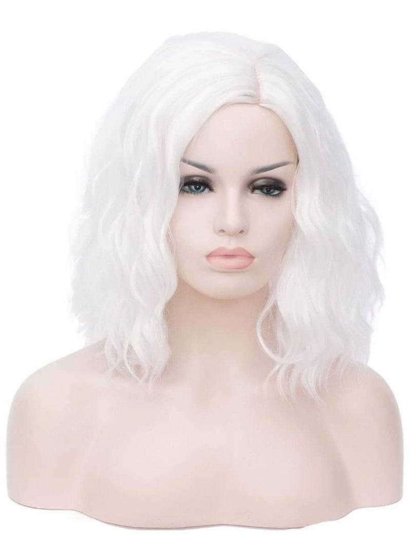 إستيل شعر مستعار قصير مموج مجعد بوب باروكة بيضاء أومبير للنساء مقاومة للحرارة بوب باروكة باروكة تتضمن غطاء شعر مستعار أبيض 1 - Image 1