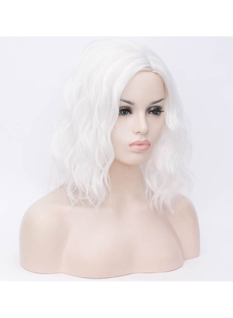 إستيل شعر مستعار قصير مموج مجعد بوب باروكة بيضاء أومبير للنساء مقاومة للحرارة بوب باروكة باروكة تتضمن غطاء شعر مستعار أبيض 1 - Image 2