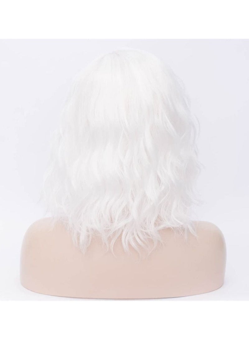 إستيل شعر مستعار قصير مموج مجعد بوب باروكة بيضاء أومبير للنساء مقاومة للحرارة بوب باروكة باروكة تتضمن غطاء شعر مستعار أبيض 1 - Image 4