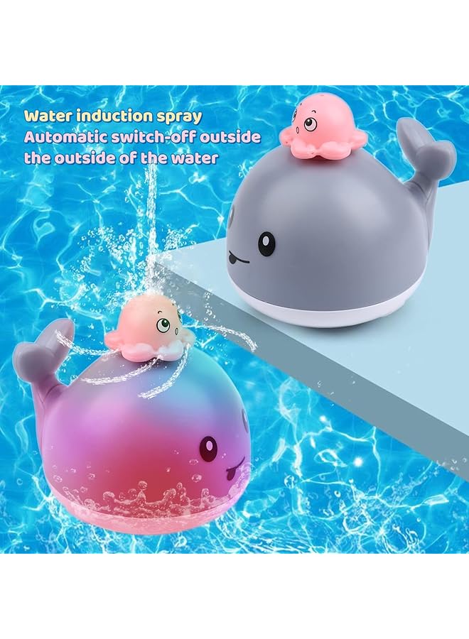 سيوسي لعبة حمام الحوت الصغير مع أربعة أوضاع رش، نافورة حمام مضيئة مقاومة للماء للأطفال الرضع والأطفال الصغار من عمر 6 إلى 18 شهرًا، تصميم أملس وآمن، مثالية للمسبح وحوض الاستحمام، رمادي - Image 4