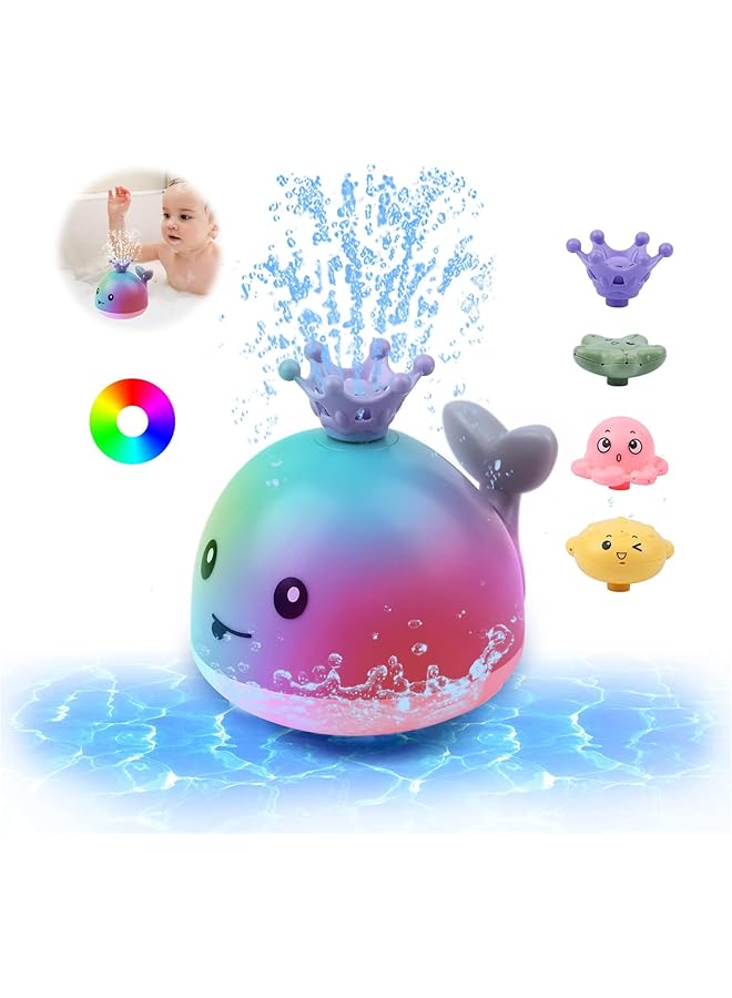 سيوسي لعبة حمام الحوت الصغير مع أربعة أوضاع رش، نافورة حمام مضيئة مقاومة للماء للأطفال الرضع والأطفال الصغار من عمر 6 إلى 18 شهرًا، تصميم أملس وآمن، مثالية للمسبح وحوض الاستحمام، رمادي - Image 1