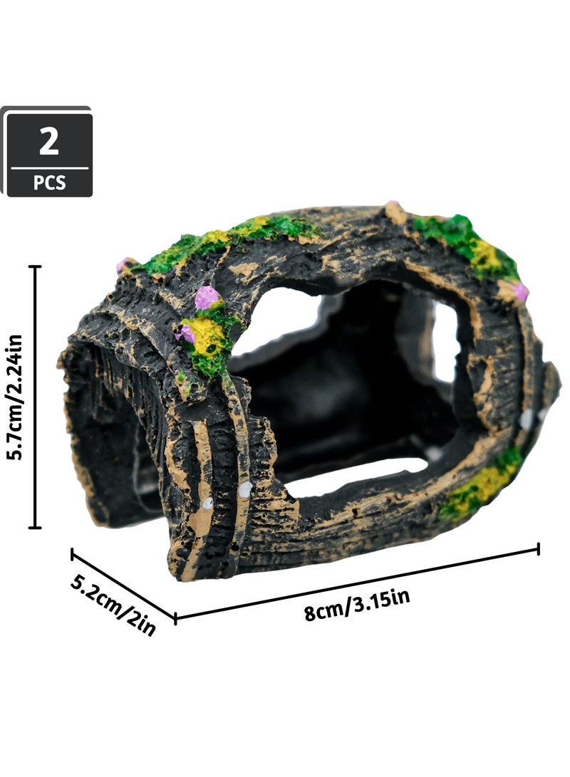 مجموعة ديكور حوض السمك الأنيق على شكل برميل مكسور، 2 زينة من الراتنج لتنسيق حوض السمك وأماكن الاختباء - Image 2