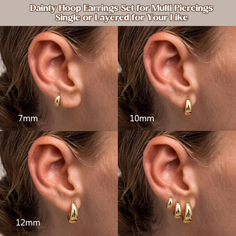 BESTEEL 3 Pairs 14K Gold Plated Hoop Earrings Set for Women - Chunky Huggie and Tiny Thick Hoops - Image 4