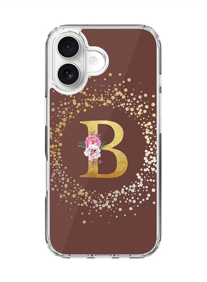 Stylizedd Classic Clear MagSafe Case for iPhone 17 , Hybrid Soft Case Flexible Edges Anti Drop TPU PC Gel Thin Transparent Cover [ Designed for iPhone 17 ] - Custom Monogram Initial Letter Floral Pattern Alphabet - B  (Brown )