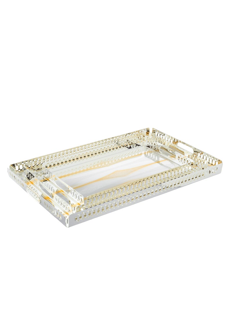 Dania A set of 3 gilded metal trays of different sizes with a sophisticated and beautiful design, suitable for all presentations and occasions.  - Image 2
