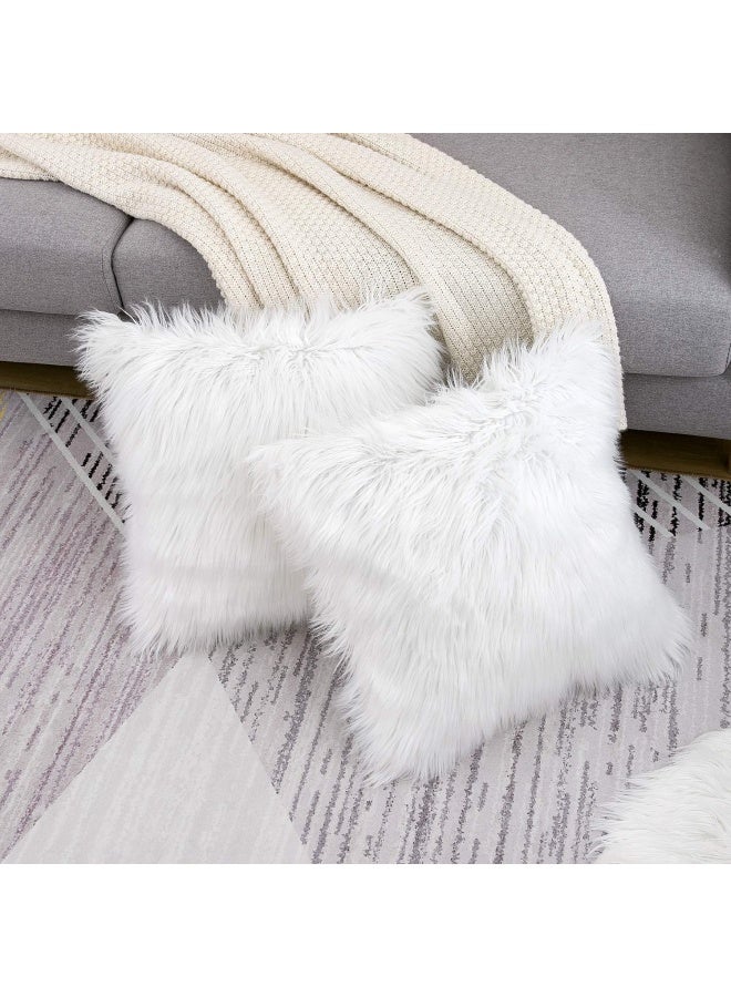 WLNUI Set of 2 White Decorative Fluffy Pillow Covers New Luxury Series Merino Style Faux Fur Throw Pillow Covers Square Fuzzy Cushion Case Spring Home Decor 18x18 Inch - Image 3