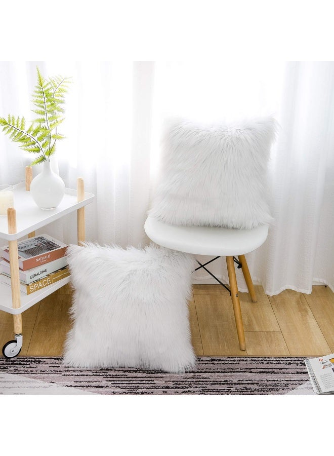 WLNUI Set of 2 White Decorative Fluffy Pillow Covers New Luxury Series Merino Style Faux Fur Throw Pillow Covers Square Fuzzy Cushion Case Spring Home Decor 18x18 Inch - Image 4