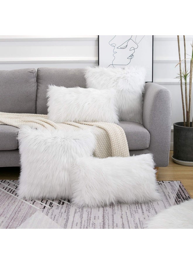 WLNUI Set of 2 White Decorative Fluffy Pillow Covers New Luxury Series Merino Style Faux Fur Throw Pillow Covers Square Fuzzy Cushion Case Spring Home Decor 18x18 Inch - Image 5