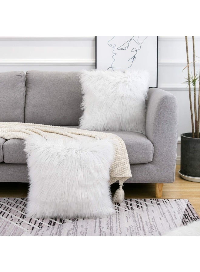 WLNUI Set of 2 White Decorative Fluffy Pillow Covers New Luxury Series Merino Style Faux Fur Throw Pillow Covers Square Fuzzy Cushion Case Spring Home Decor 18x18 Inch - Image 2