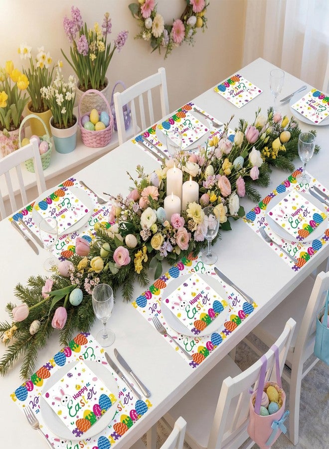 PERFQU 50 Pcs Happy Easter Napkins Disposable, 13 Inch Spring Bunny Napkins, 3-Ply Cute Easter Eggs Rabbit Flower Dinner Cocktail Paper Towels for Easters Party Supplies Table Decorations Favors - Image 2