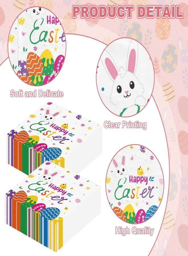 PERFQU 50 Pcs Happy Easter Napkins Disposable, 13 Inch Spring Bunny Napkins, 3-Ply Cute Easter Eggs Rabbit Flower Dinner Cocktail Paper Towels for Easters Party Supplies Table Decorations Favors - Image 4